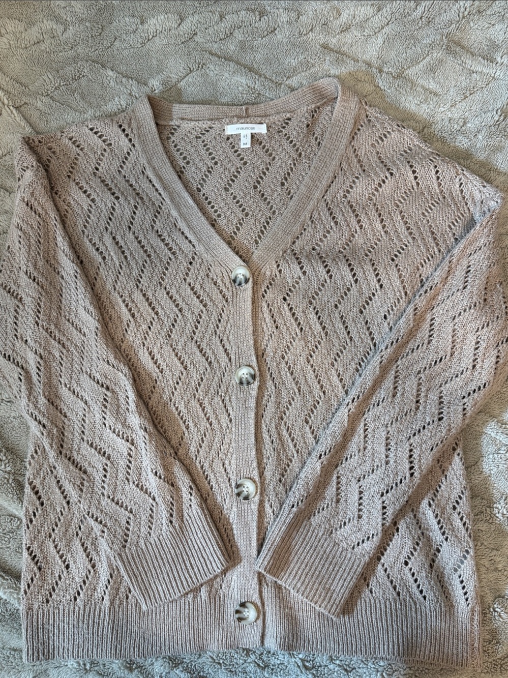 Maurices Taupe Open-Knit Button Front Cardigan